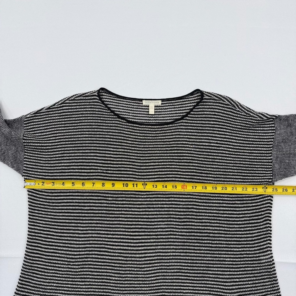 Eileen Fisher Organic Linen Short Sleeve Sweater Womens Medium Knit Striped Boxy - Picture 3 of 7